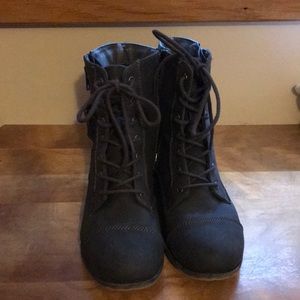 Boots. Lace up, inside & outside zip.